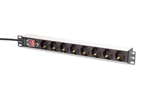 DIGITUS DIGITUS 1U aluminium PDU, rack-mount, 7x veiligheid + 1x uitgang 16A, 4000W, 250VAC 50/60Hz, beveiliging tegen overbelasting