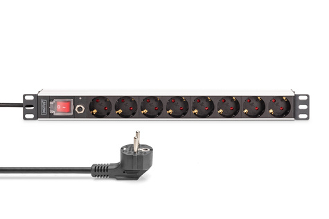 DIGITUS 1U aluminium PDU, rack-mount, 7x veiligheid + 1x uitgang 16A, 4000W, 250VAC 50/60Hz, beveiliging tegen overbelasting