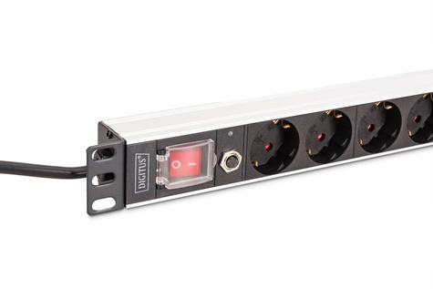 DIGITUS 1U aluminium PDU, rack-mount, 7x veiligheid + 1x uitgang 16A, 4000W, 250VAC 50/60Hz, beveiliging tegen overbelasting