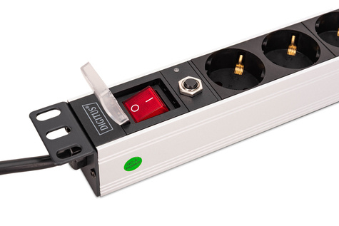 DIGITUS 1U aluminium PDU, rack-mount, 7x veiligheid + 1x uitgang 16A, 4000W, 250VAC 50/60Hz, beveiliging tegen overbelasting