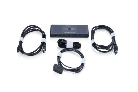 DIGITUS KVM-schakelaar, 2x1 HDMI, 4K@60Hz 3x USB3.0, 1x USB C, Core Line