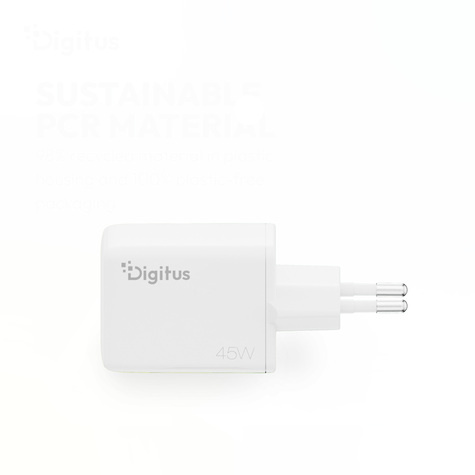 DIGITUS USB-oplader GaN 45W, 1x USB-C, 1x USB-A wit