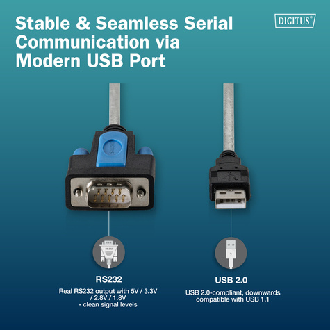 DIGITUS Adapterkabel USB2.0  RS232 1,8m FTDI