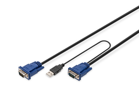 DIGITUS KVM-Kabel D-Sub15 -> 2xPS/2+USB+D-Sub15  St/St 3.00m