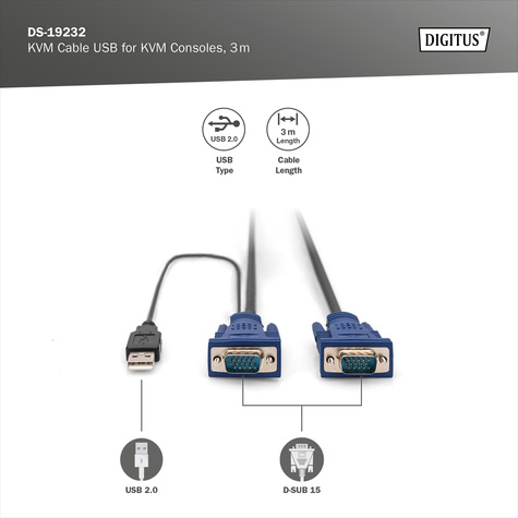 DIGITUS KVM-Kabel D-Sub15 -> 2xPS/2+USB+D-Sub15  St/St 3.00m