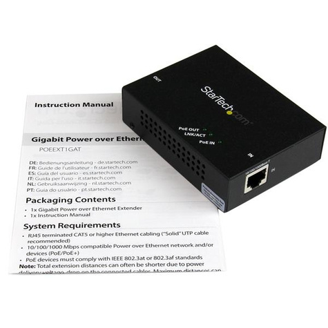 STARTECH 1 poorts Gigabit PoE+ Extender - 802.3at en 802.3af - 100m - Power over Ethernet Extender - PoE Repeater / Verlenger