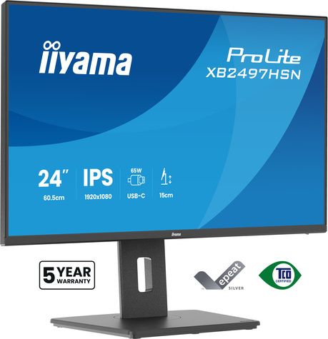 Iiyama 24iWIDE LCD 1920 x 1080 100 Hz IPS panel LED Bl. Adaptive Sync USB-Hub(2xOut v3.2 +2xUSB-C(7 5 Watt)) Pivot Height Adjust.(15cm) 350 cd/m1500:1 Static ContrastD