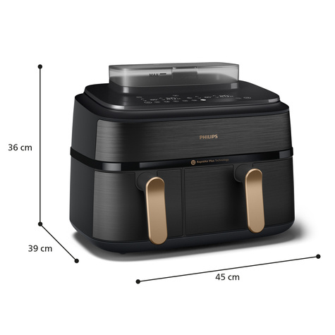 Philips Airfryer 9L Dual Basket with steam RapidAir Plus Digital Stainless steal black body
