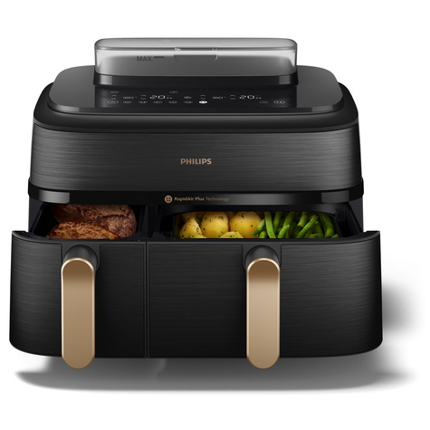 Philips Airfryer 9L Dual Basket with steam RapidAir Plus Digital Stainless steal black body