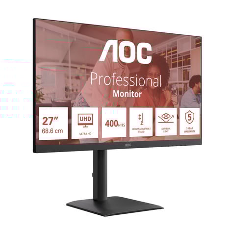 AOC 27- UHD- 60HZ- 400NITS- HAS- ANTIBL (HW)- DOCKING- PD:90W- 2X2WSPEAKERS