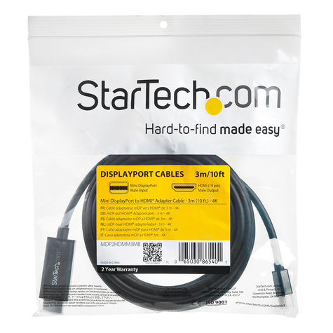 STARTECH Mini DisplayPort naar HDMI adapterkabel - mDP naar HDMI adapter met geïntegreerde kabel - zwart - 3 m