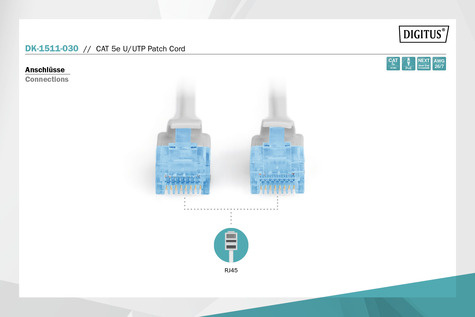 DIGITUS CAT 5e U-UTP patchkabel, koper, PVC AWG 26/7, lengte 3 m, kleur grijs