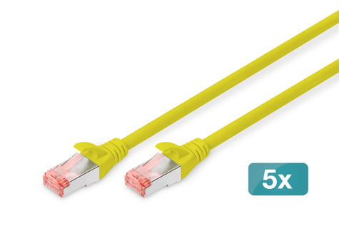 DIGITUS CAT 6 S-FTP patchkabel, koper, LSZH AWG 27/7, lengte 10 m, 5 stuks, kleur geel