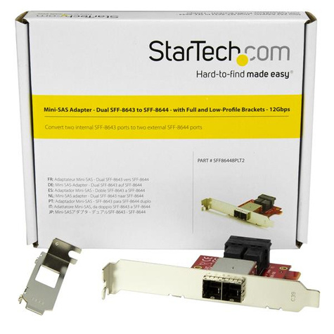 STARTECH Mini-SAS adapter - Dual SFF-8643 naar SFF-8644 - full/low-profile steunen - 12Gbps - SAS intern naar extern paneel