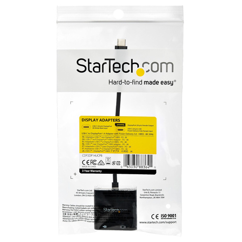 STARTECH USB C to DisplayPort Adapter with Power Delivery, 8K 60Hz/4K 120Hz USB Type C to DP 1.4 Monitor Video Converter