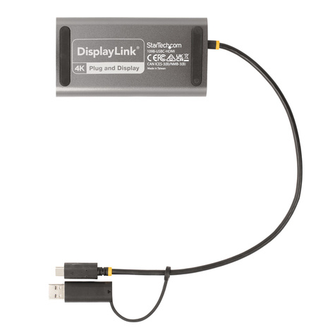 STARTECH USB-C to Dual-HDMI Adapter, USB-C or A to 2x HDMI, 4K 60Hz, 100W PD Pass-Through, 1ft (30cm) Built-in Cable
