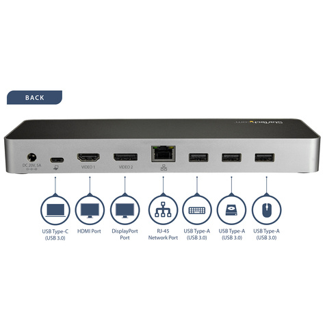 STARTECH Dual Monitor USB C Dock - 60W PD - SD