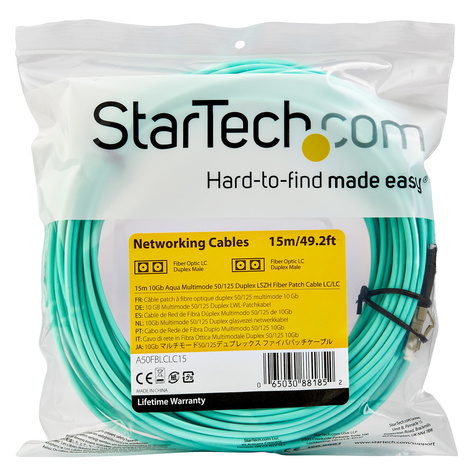 STARTECH 15m OM3 LC to LC Multimode Duplex Fiber Optic Patch Cable - Aqua - 50/125 - LSZH Fiber Optic Cable