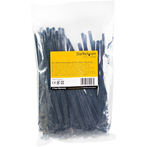 STARTECH 20cm(8") Reusable Cable Ties, 7mm(1/4") wide, 50mm(1-7/8") Bundle Dia. 22kg(50lb) Tensile Strength