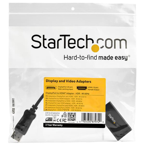 STARTECH DisplayPort naar HDMI adapter met HDR - 4K 60 Hz - UHD - tot 18Gbps - zwart - Videoadapter - DisplayPort male met grendel naar HDMI female
