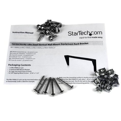 STARTECH 4U 19in stalen verticale wand monteerbare rack - Bevestigingsbeugel - monteerbaar aan muur - zwart - 4U - 19"