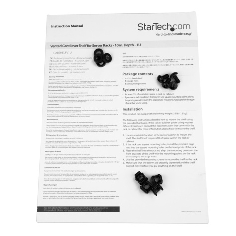 STARTECH Ventilerend 1U schap voor rack - 10" / 25,4 cm diep - 1U serverkast monteerbaar - Rackplank - zwart - 1U - 10"