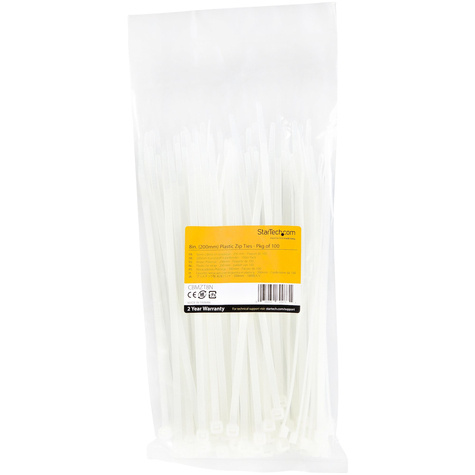 STARTECH 20cm(8") Cable Ties, 4mm(1/8") wide, 55mm(2-1/8") Bundle Diameter, 22kg(50lb) Tensile Strength