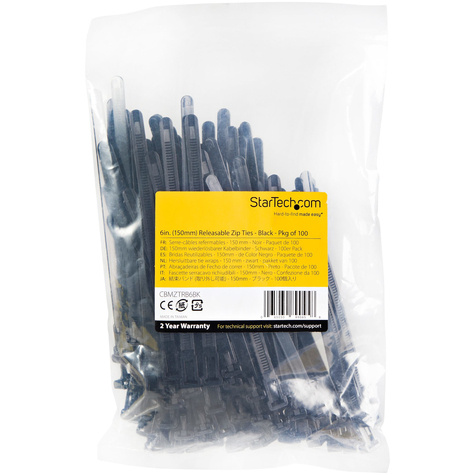 STARTECH 15cm(6") Reusable Cable Ties, 7mm(1/4") wide, 35mm(1-3/8") Bundle Dia. 22kg(50lb) Tensile Strength