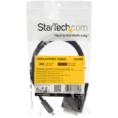 STARTECH 3.3 ft / 1 m USB-C to DVI Cable - USB Type-C Video Adapter Cable - 1920 x 1200 - Black (CDP2DVIMM1MB)