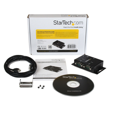 STARTECH 2-poort Industriële USB naar Seriële Adapter Hub Wandmontage met DIN-Rail Clips - Seriële adapter - USB 2.0 - RS-232 x 2 - zwart