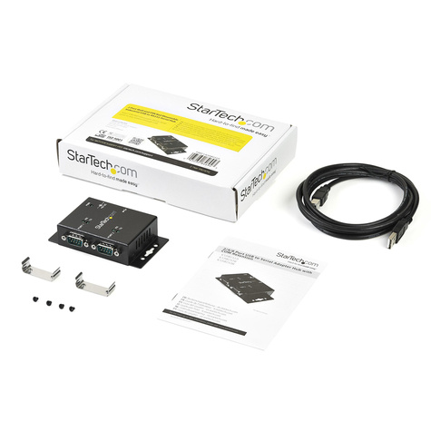 STARTECH 2-poort Industriële USB naar Seriële Adapter Hub Wandmontage met DIN-Rail Clips - Seriële adapter - USB 2.0 - RS-232 x 2 - zwart