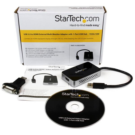 STARTECH USB 3.0-naar-HDMI externe videokaart Multi Monitor-adapter met 1-poorts USB-hub - 1920x1200 / 1080p