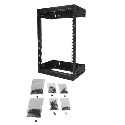 STARTECH 15U 19" Wall Mount Network Rack, Adjustable Depth 12-20" 2 Post Open Frame Server Room Rack for AV/Data/ IT Communication/Computer Equipment/Switch