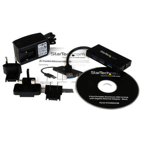 STARTECH 3-poorts draagbare USB 3.0-hub plus Gigabit Ethernet - aluminium met geintegreerde kabel - Hub - 3 x SuperSpeed