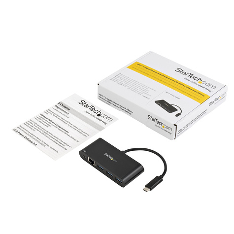 STARTECH USB-C naar Ethernet adapter met 3 poorts USB 3.0 hub en Power Delivery - USB-C GbE network adapter met 3 USB-A poorten