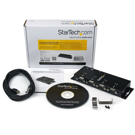 STARTECH 4-poort USB naar DB9 RS232 Seriële Adapter Hub ? Industrieel DIN-rail en Wandmontage