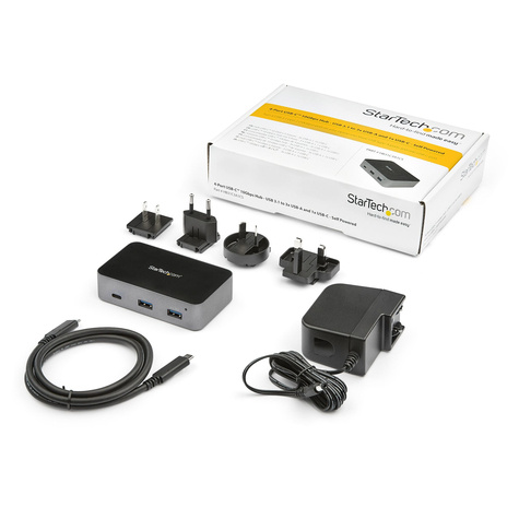 STARTECH 4-poorts USB-C hub USB 3.1 Gen2 (10 Gbps) naar 3x USB-A  1x USB-C - zelfgevoed incl universele voedingsadapter (HB31C3A1CS)