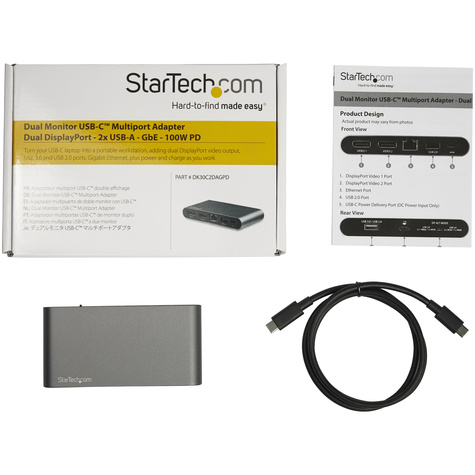STARTECH USB C Dock, 4K Dual Monitor DisplayPort, Mini Laptop Docking Station, 100W Power Delivery Passthrough