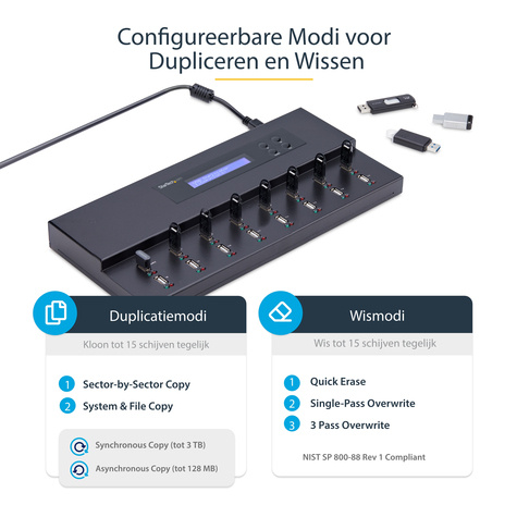 STARTECH 1:15 Standalone USB duplicator en wisser - voor USB Flash Drives - Flash Drive kopieerder - USB-stationduplicator - 15 bays - TAA Compliant