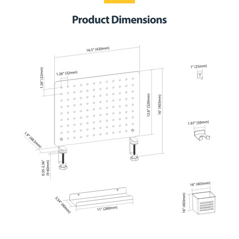 STARTECH Clamp-On Pegboard Desktop Organizer
