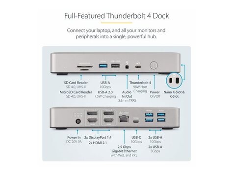 STARTECH Thunderbolt 4 Multi-Display Docking Station, Quad/Triple/Dual Monitor Dock, 2x HDMI/2x DisplayPort, 7x USB Hub