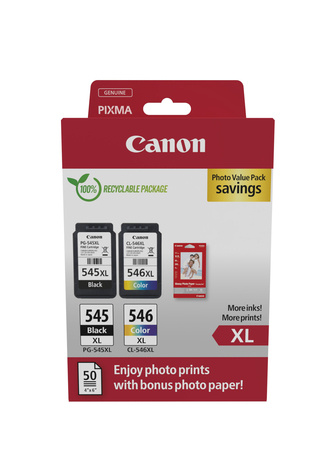 Canon PG-545XL/CL-546XL Photo Paper Value Pack - 2-pack - High Yield - black, color (cyan, magenta, yellow) - original - ink cartridge / paper kit