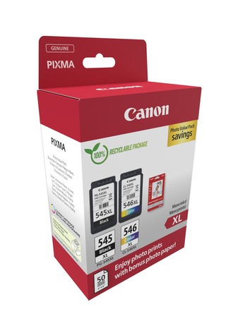 Canon PG-545XL/CL-546XL Photo Paper Value Pack - 2-pack - High Yield - black, color (cyan, magenta, yellow) - original - ink cartridge / paper kit