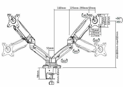 EQUIP 17 inch - 32 inch Interactive Desk Mount Dual Monitor Bracket