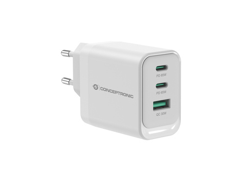 CONCEPTRONIC CONCEPTRONIC 3-Port 65W GaN USB PD Charger - USB-C x 2 - USB-A x 1 - QC 3.0 - PPS - PD 3.0