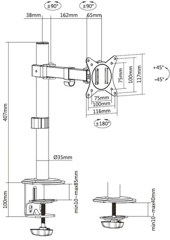 EQUIP 17 inch - 32 inch Articulating Desk Mount Monitor Bracket