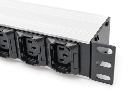 DIGITUS 1U aluminium PDU, Rack Mount, 8 x C13, 2 x C19 16A, 230VAC, 50/60Hz, IEC C20 plug - 3600 VA