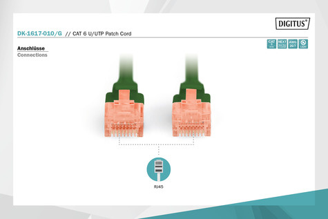 DIGITUS CAT 6 U-UTP patchkabel, koper, LSZH AWG 26/7, lengte 1 m, kleur groen