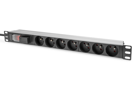 DIGITUS 1U aluminium contactdoosstrip, 7x CEE 7/5 16A stekker, 250VAC 50/60Hz, met schakelaar