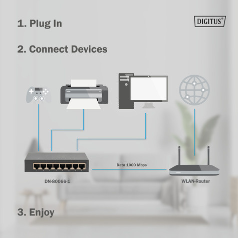 DIGITUS Switch 8-Port Gigabit Desktop, Unmanaged